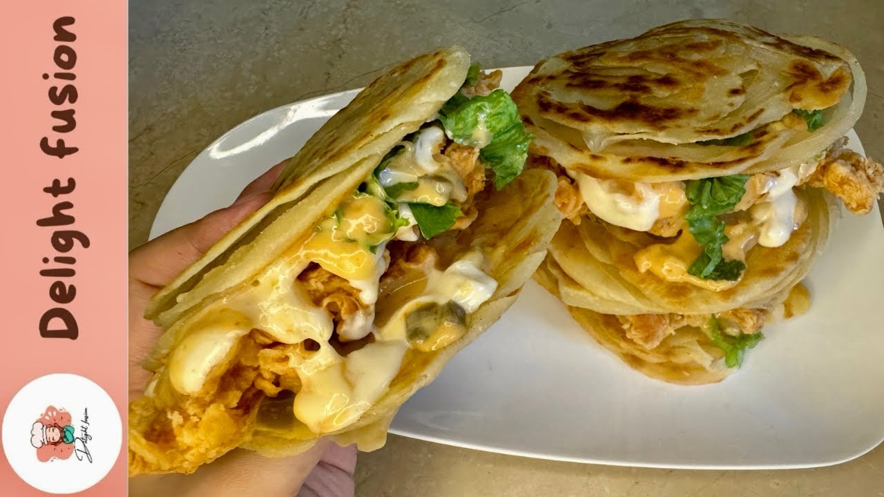 Dubai viral lacha paratha burger recipe by delight fusion 😍