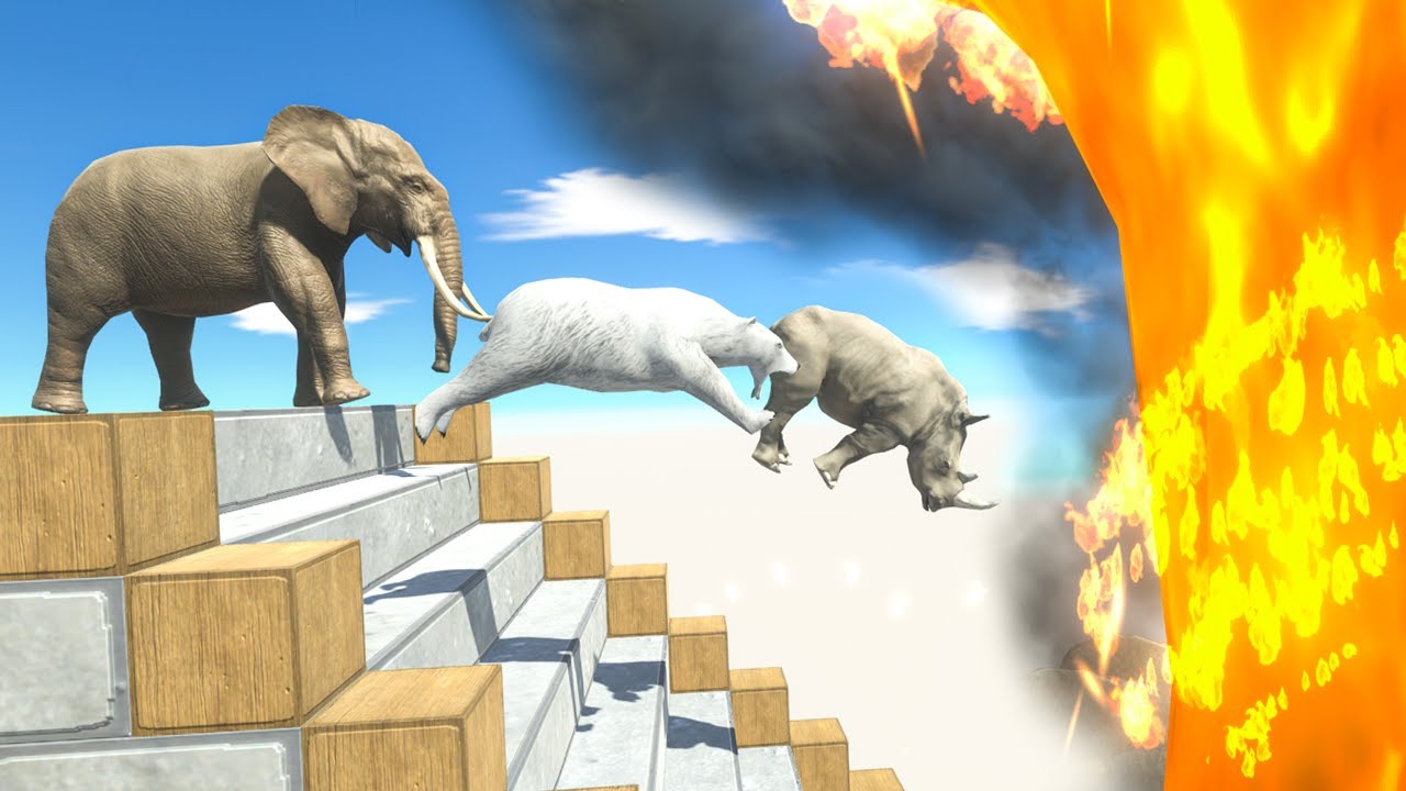 Falling Stairs and Jump over Fire Tornado - Animal Revolt Battle Simulator