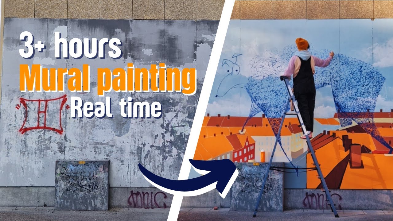 3-Hour Slow TV: Mural Painting Process | Relaxing Real-Time Art with Ambient City Sounds