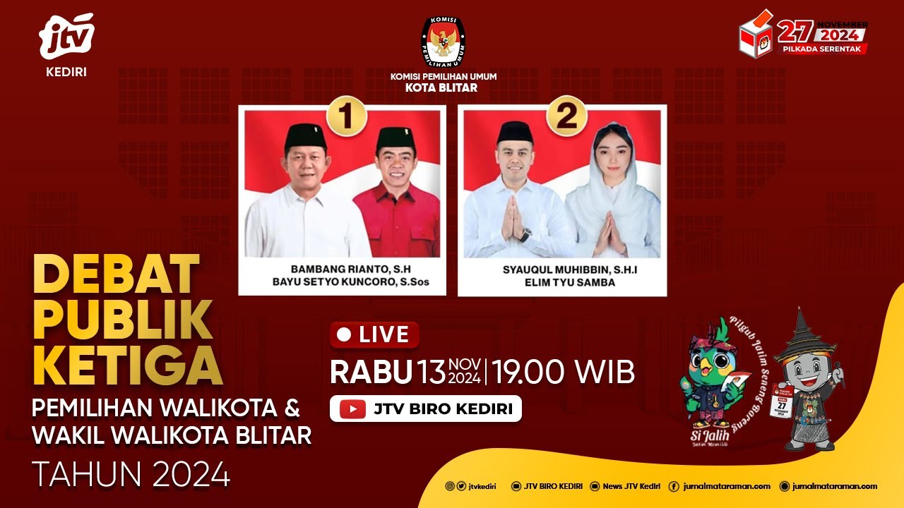 LIVE : Debat Publik III Pemilihan Walikota dan Wakil Walikota Blitar Tahun 2024