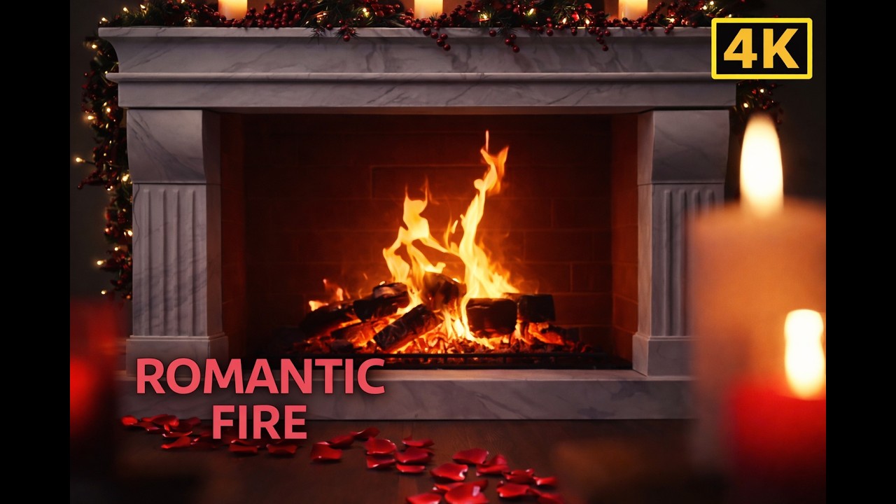 4K Romantic Fireplace Ambience 🔥 6 Hours of Candlelight & Crackling Fire for Sleep & Cozy Evenings