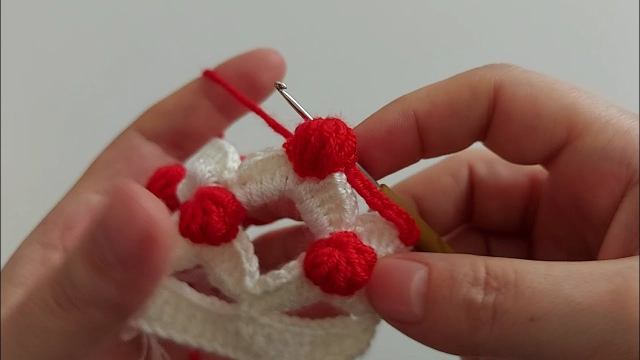 Kirazlı Bahçe Tığ İşi iki renkli kolay battaniye şal modeli how to crochet knitting