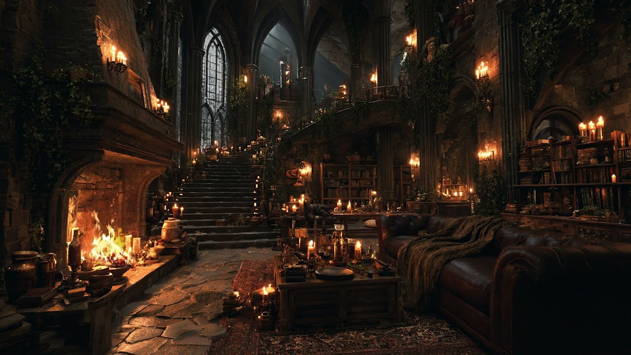 Relax in a Historic Castle l Rain and Thunderstorm Ambience for Deep Sleep & Focus