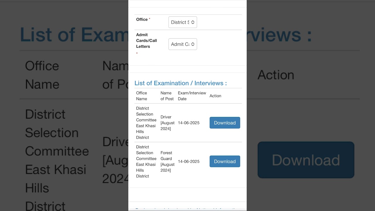DSC EAST KHASI HILLS  ADMIT CARD NA BYNTA KA POST DRIVER BAD FOREST GUARD #eligiblecandidates