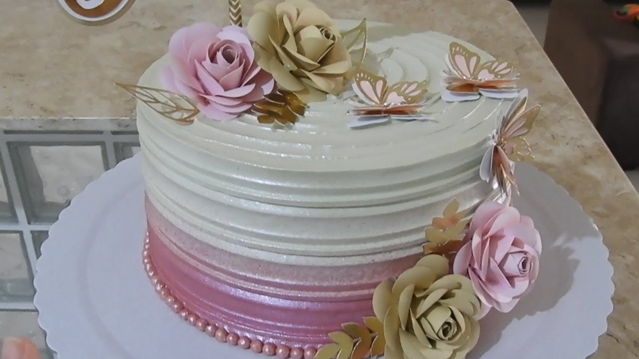 Bolo Rosa e Bege -Simples e Delicado