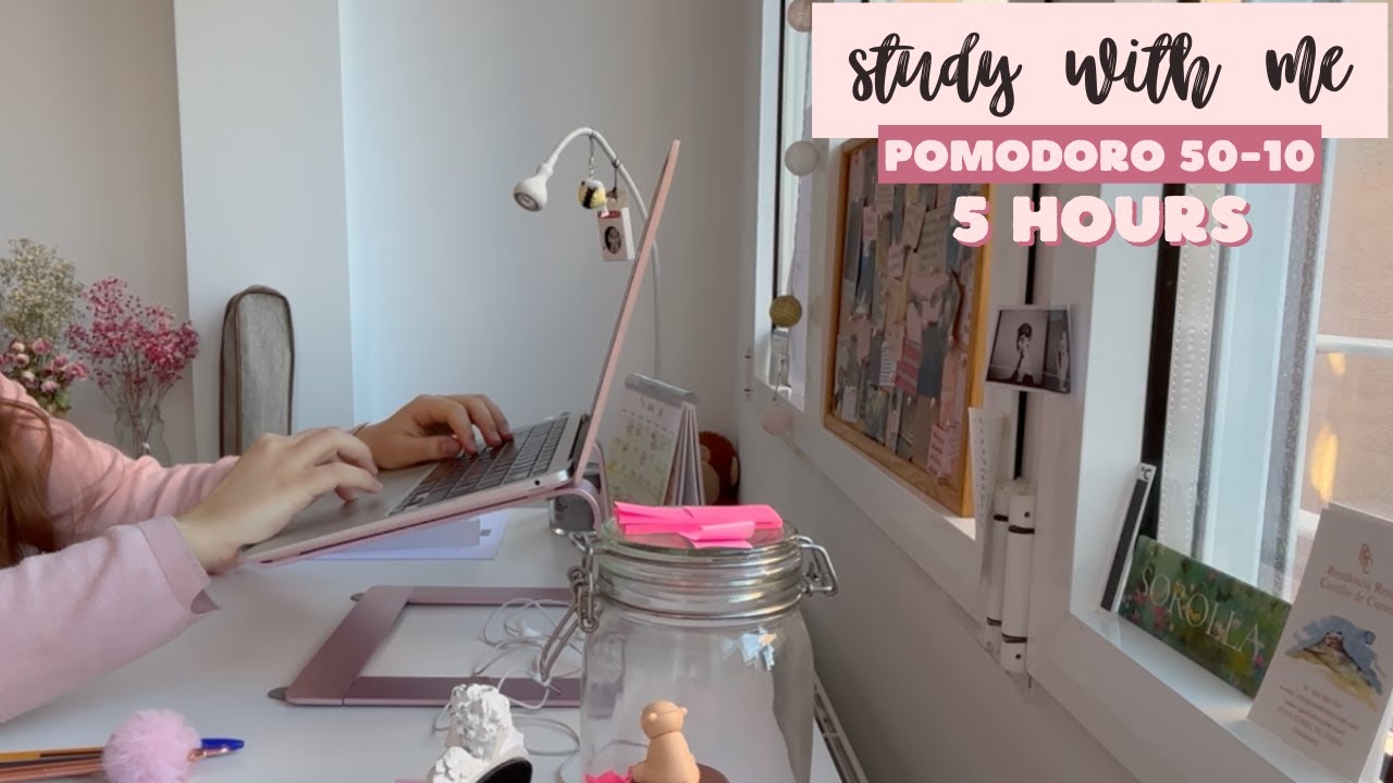 STUDY WITH ME | ASMR studying, pomodoro 50-10 timer, 5 hours, background noise, no music