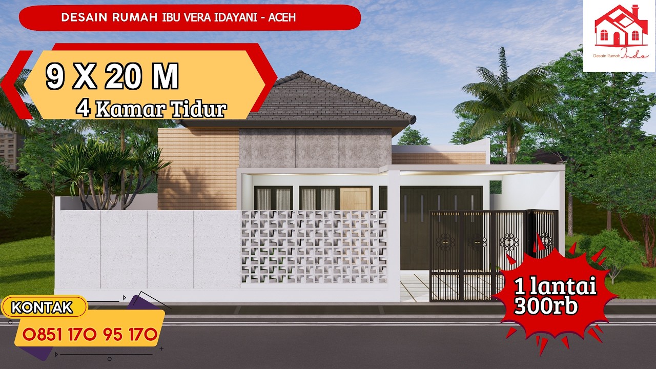 DESAIN RUMAH INDO MODEL MINIMALIS UKURAN 9 X 20M 1 LANTAI (Ibu Vera Idayani Aceh)
