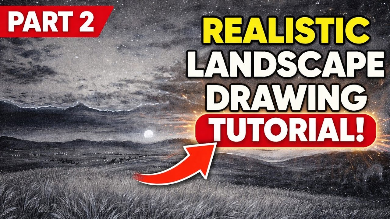 part - 2 || Peaceful Moonlight Landscape Drawing | Pencil Shading 🌙