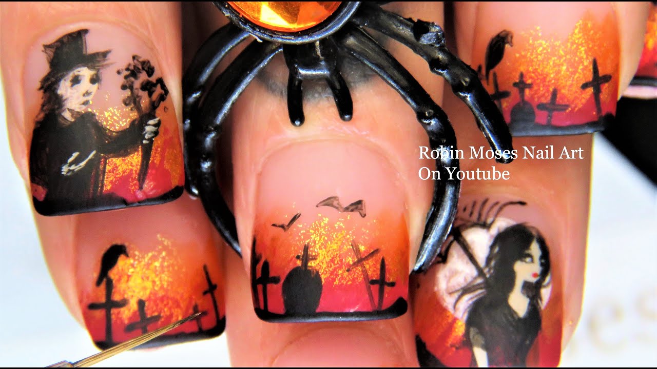 Goth Halloween Nail Art | Gothic Romantic Nail Design Tutorial