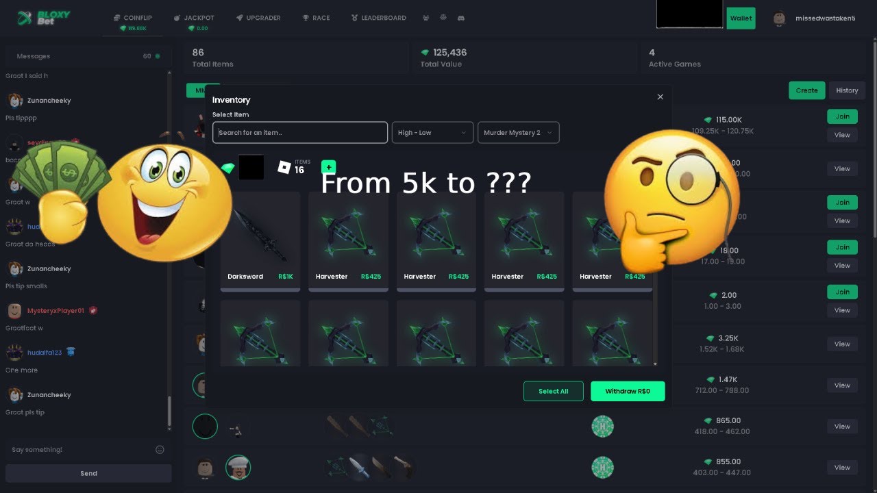 HIGH ROLLING ON BLOXY BET from 5k to ??? #bloxybet #mm2