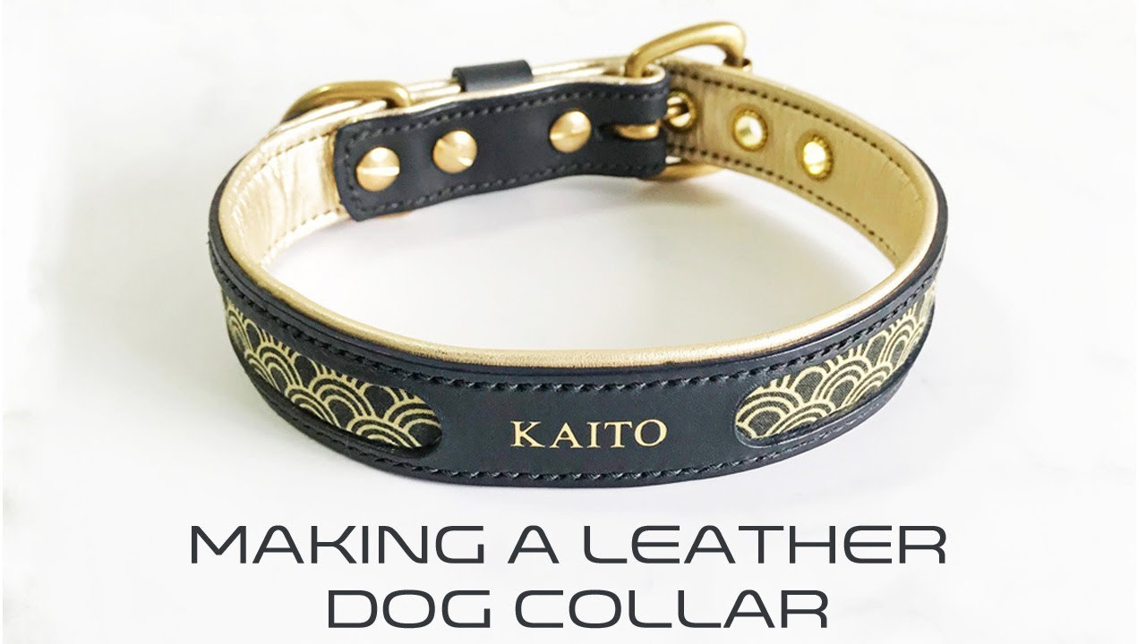 Making a Leather Dog Collar with Gold padding and Seigaiha Inlay (ASMR)