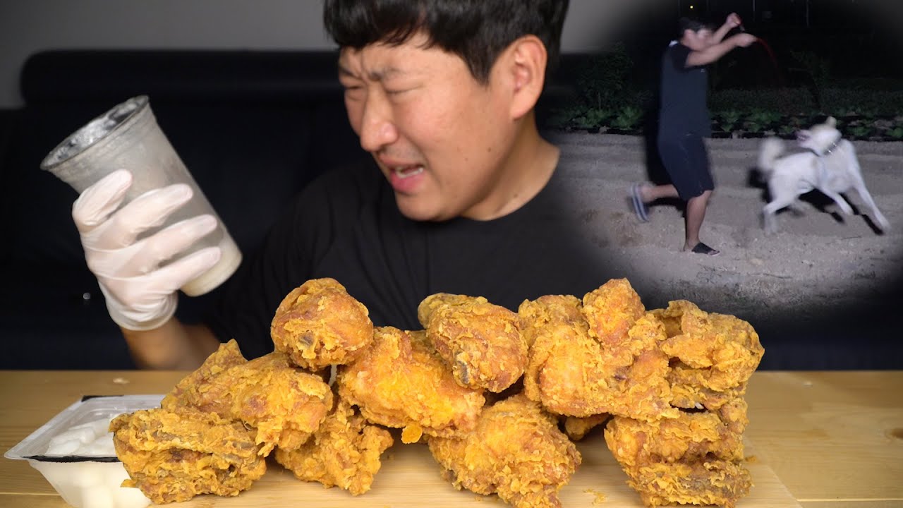 다이어트 후 간만에 먹는 치맥 먹방! 월클이 등장~ (Chicken & Beer and Playing my dog) 요리&먹방!! - Mukbang eating show