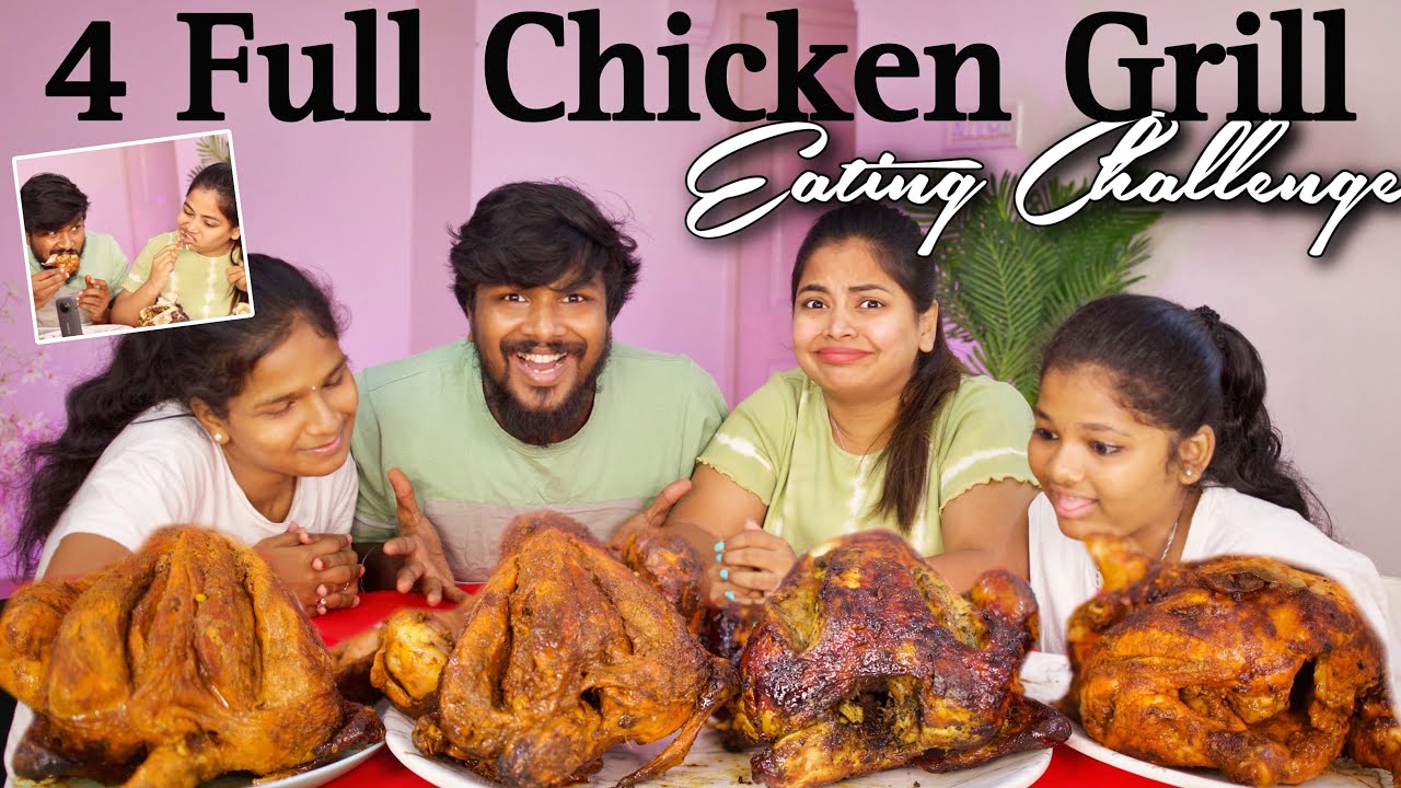 Extreme Eating Challenge with Little Sisters 😅 4 Full Grilled Chicken 😍