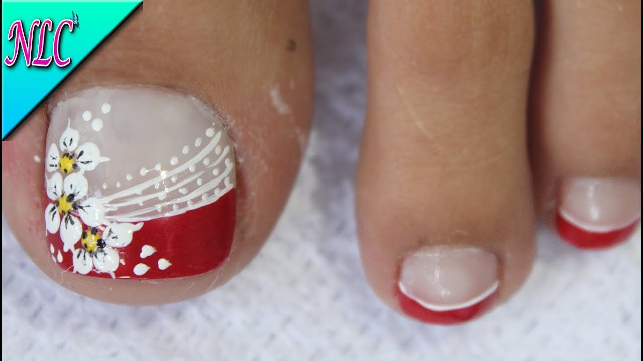 DISEÑO DE UÑAS PARA PIES FLORES SENCILLAS - FLOWERS NAIL ART - NLC