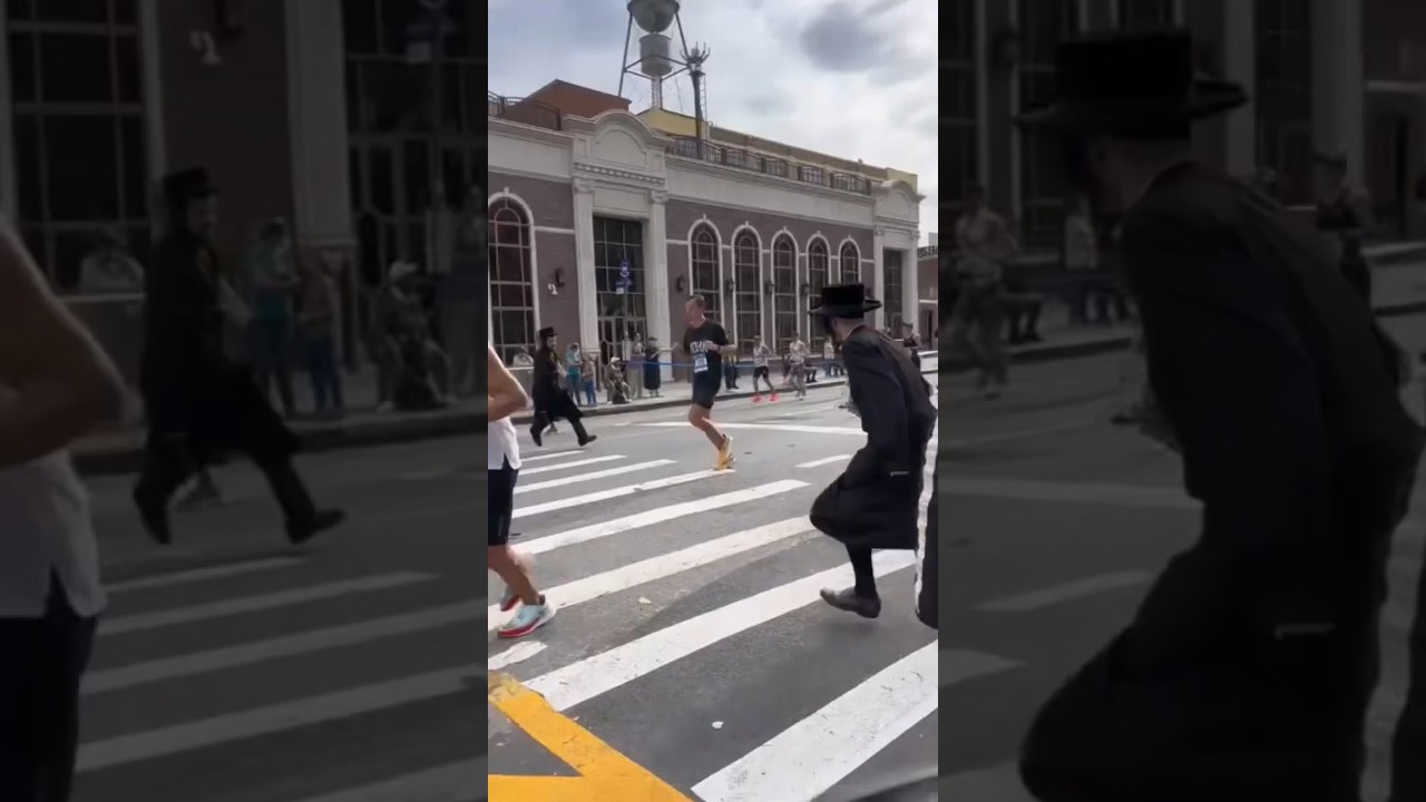 Hasidic Jews trying to get past a marathon 😂