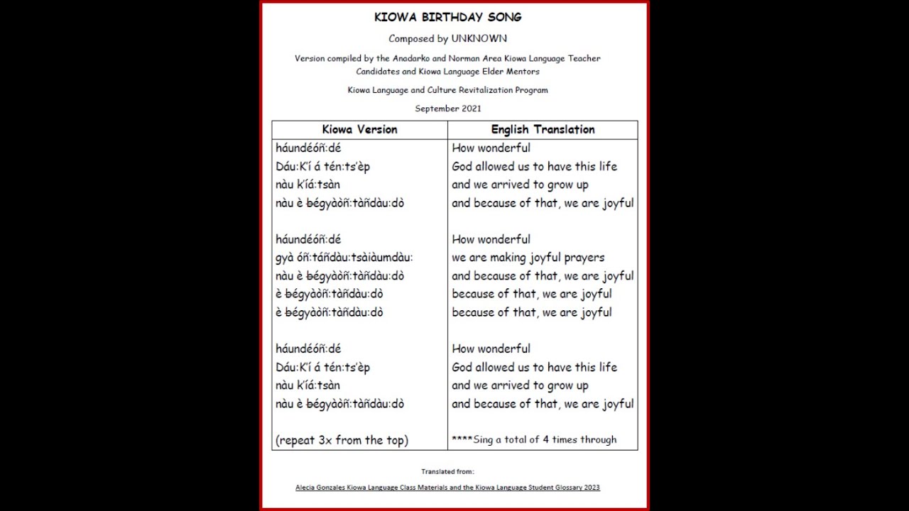 Kiowa Birthday Song - sung by the Post Kids