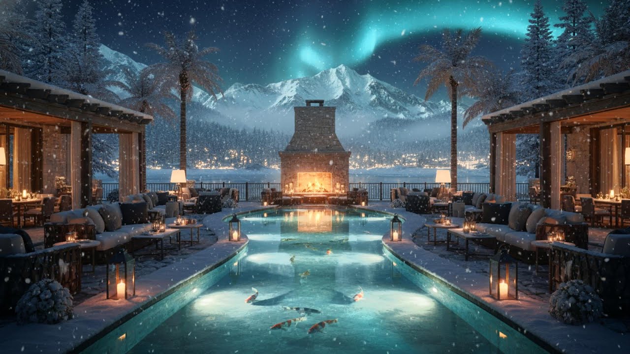 Luxury Winter Chillout Lounge ❄️🔥 Cozy Fireplace & Falling Snow | Ambient Music for Deep Relaxation