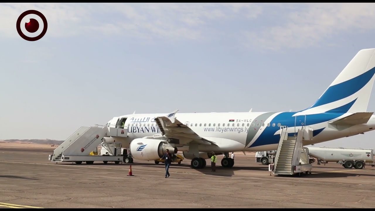 أولى رحلات الأجنحة الليبية للطيران في مطار سبها الدولي