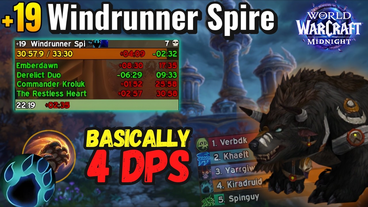 +19 Windrunner Spire, Midnight Beta Mythic+! | Guardian Druid PoV!