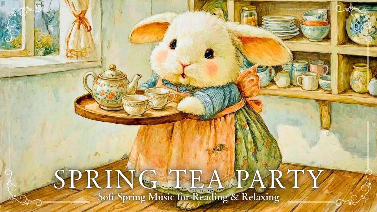 A Tiny Spring Tea Party with Little Rabbits ☕️ | Soft Spring Music for Reading & Relaxing