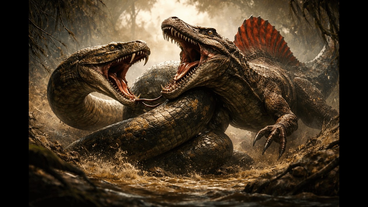 Swamp of Death: Titanoboa vs Spinosaurus – Who Dominates? Apex Fight