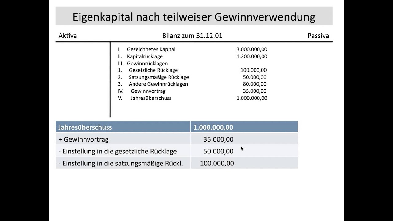 Gewinnverwendung einer AG, Gewinnrücklagen, Bilanzgewinn, Gewinnvortrag, Verlustvortrag (FOS / BOS)