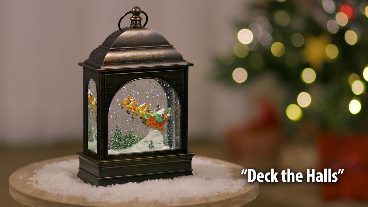 Santa Sleigh Water-Filled Musical Lantern (3WGL162) from Cypress Home