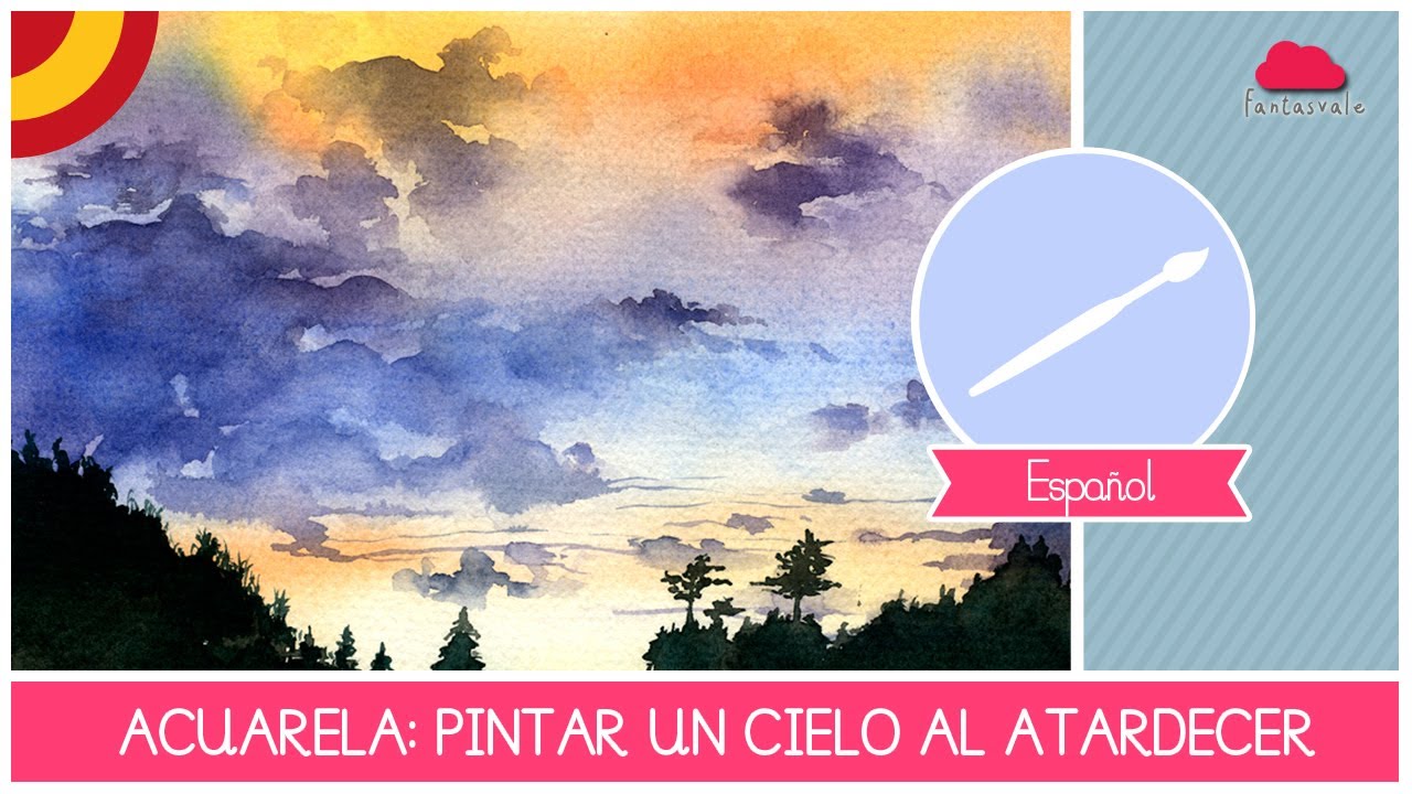 ACUARELA: como pintar un CIELO al atardecer - Tutorial FACIL para principiantes (clase de arte)