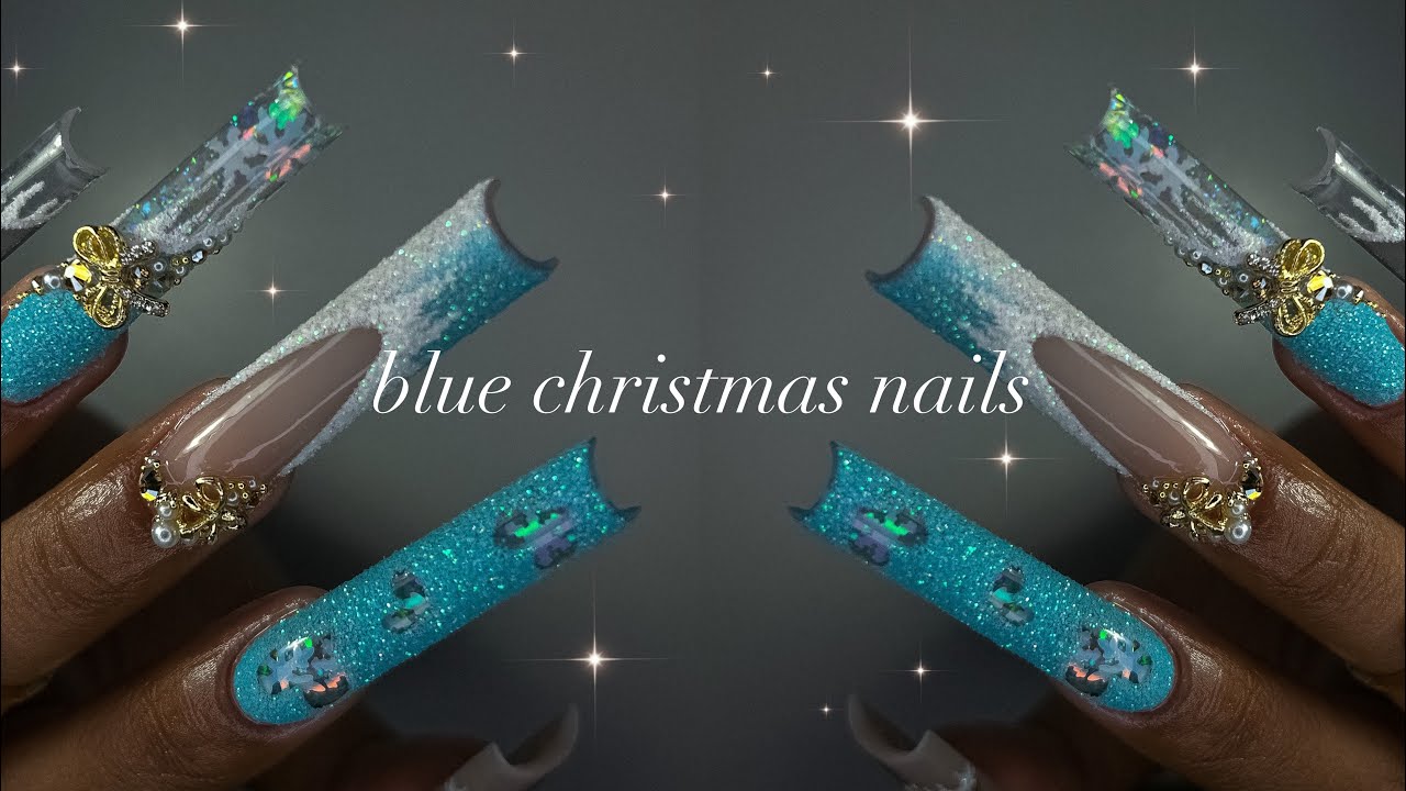 Blue Freestyle Christmas Nails🩵❄️✨| 5 Days of Christmas Nails🎄✨| Episode 5!
