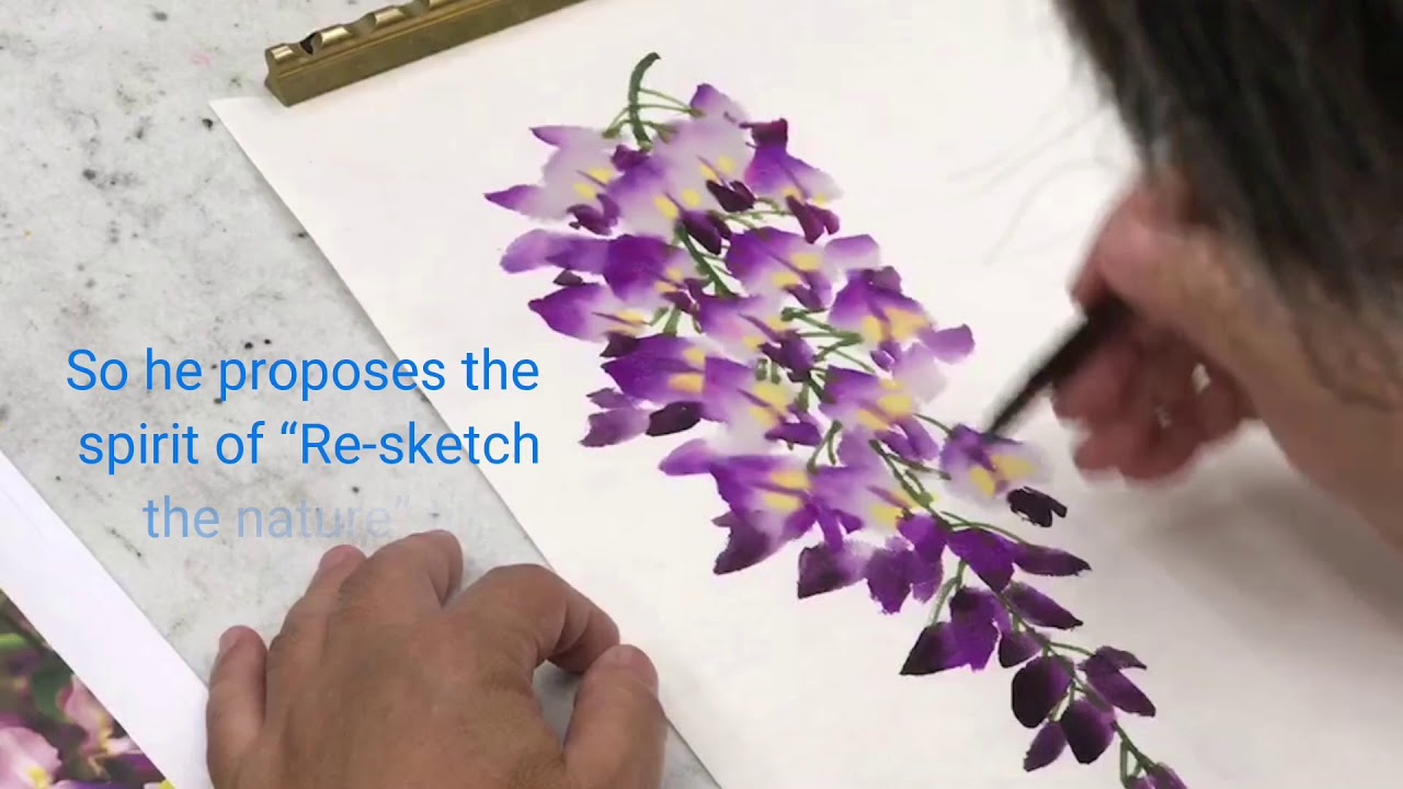 現代國畫陳銘顯 (陈铭显)紫藤花示範Modern Chinese Painting