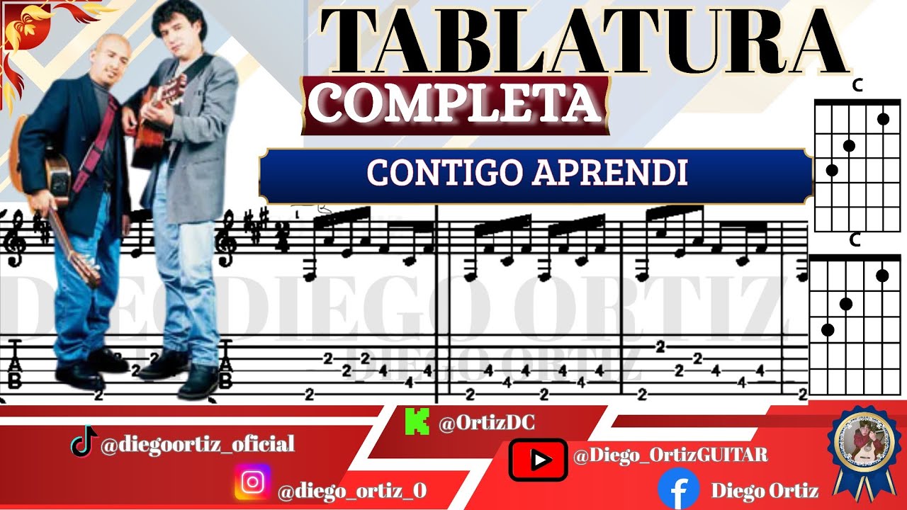 Contigo Aprendí Tablatura Guitarra más acorde Dúo Ayacucho