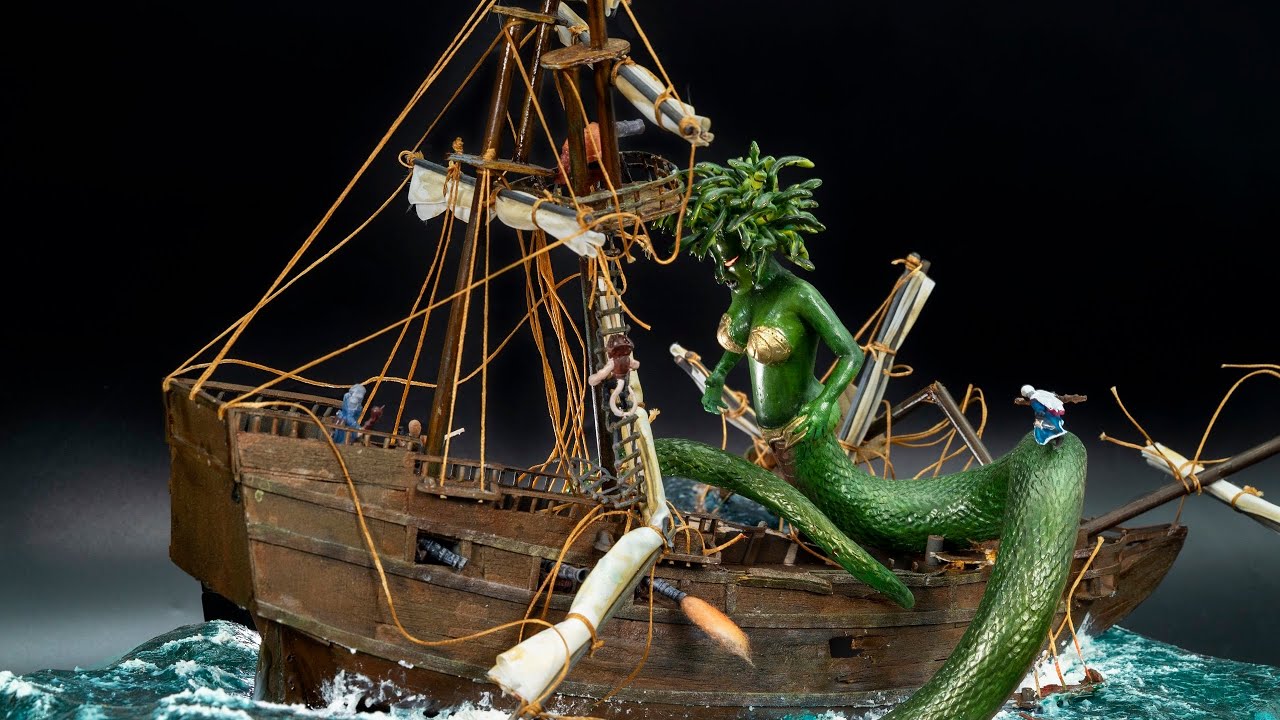 I made huge medusa attack the boat diorama