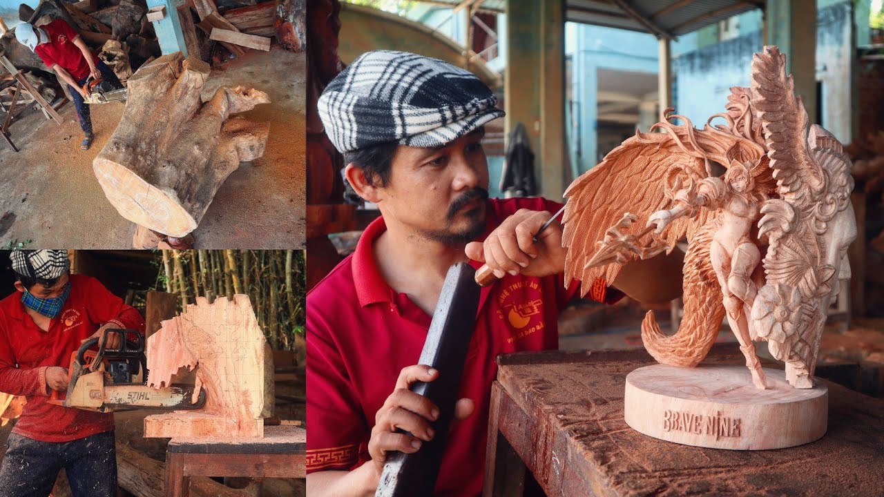 Wood Carving - Amazing skill and techniques to Make Goddess Warrior: Granhildr - Brave Nine