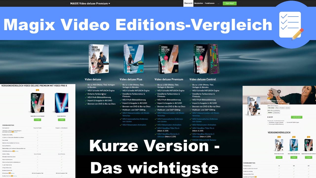 Welche Magix Video Deluxe Version ist die Richtige? Vergleich Plus, Premium, Control, Pro X (kurz)