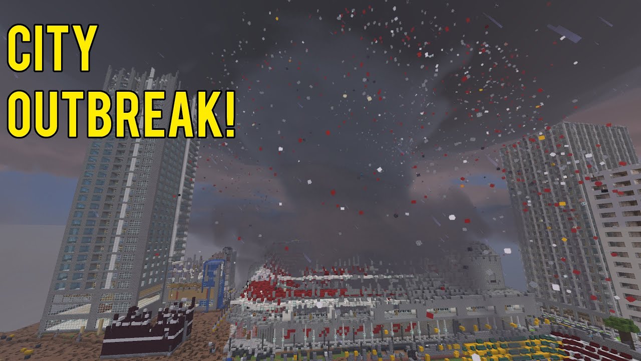 Minecraft Surviving a Tornado Outbreak in a City!