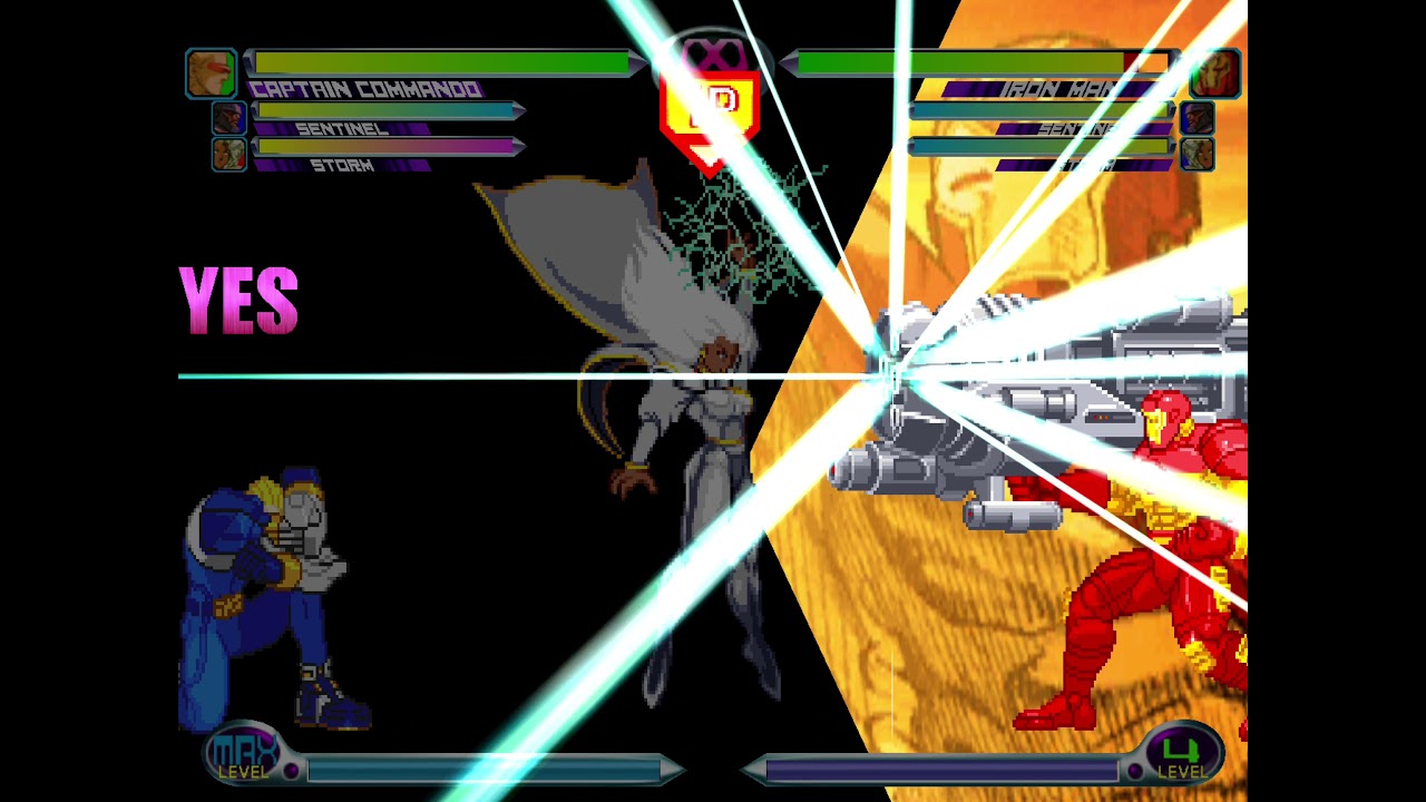 MvC2 - that ain't safe - Iron Man Proton Cannon hitting assist in front (punish with Cap-Sent)