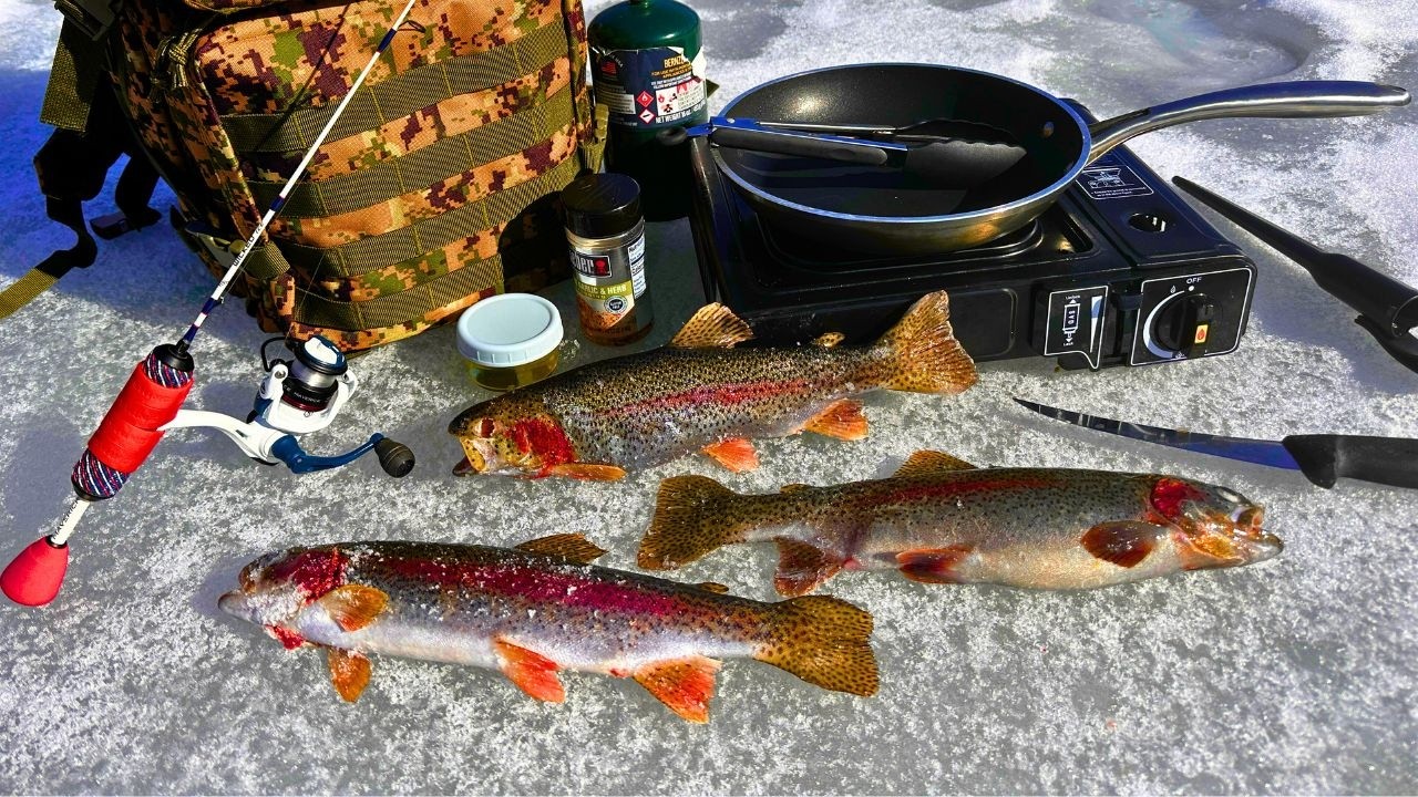 Ice Fishing Trout Catch & Cook!!