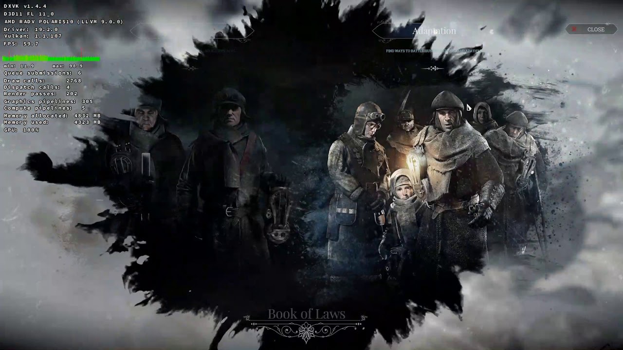 Frostpunk patched 1.4.0 - Lutris Origin Access Basic Fedora 31 [DXVK HUD]