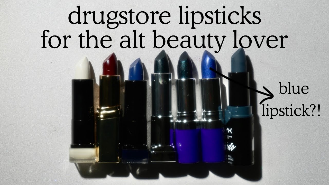 Blue lipstick at the drugstore?!  Lots of affordable/drugstore lipsticks for the alt beauty lover!