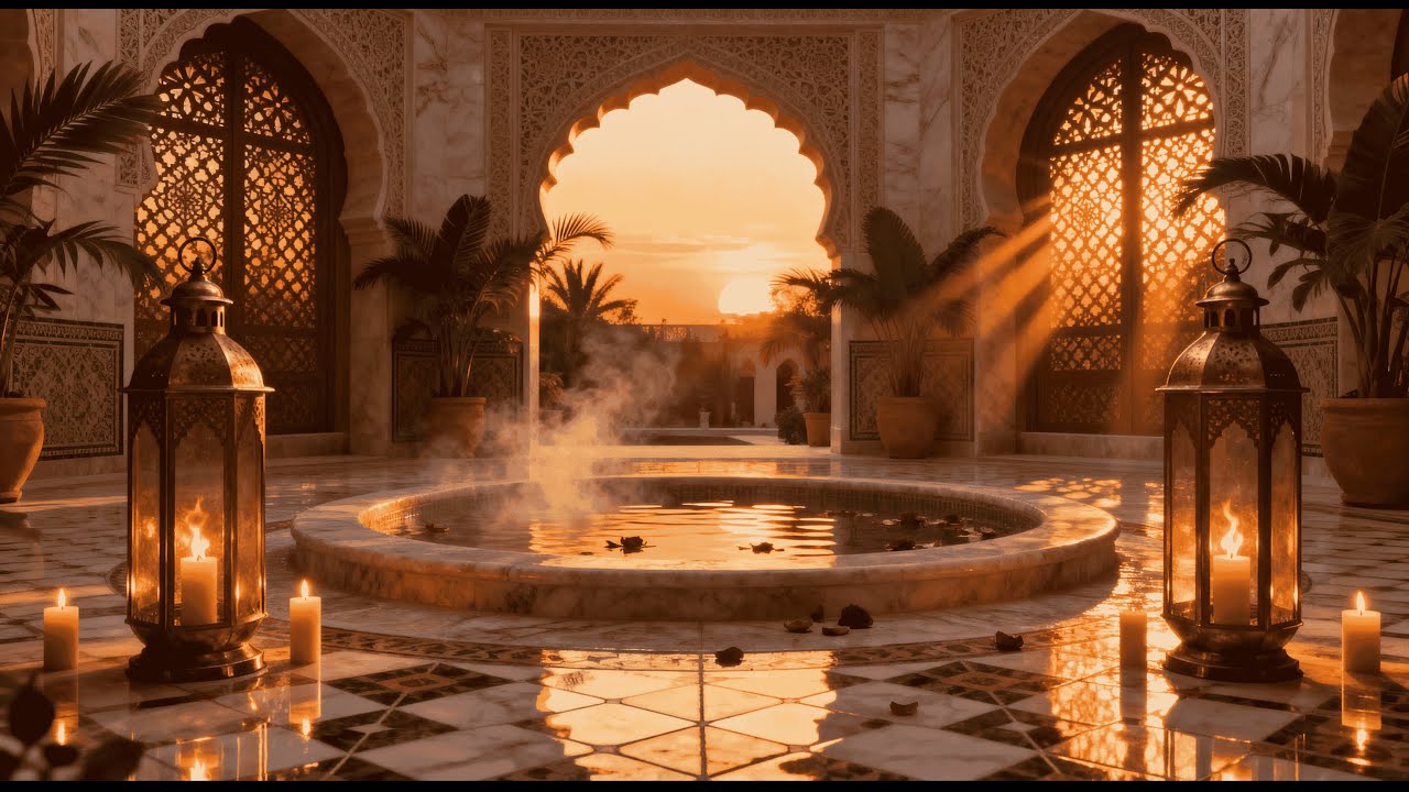 Moroccan Hammam Spa Ambience | Relaxing Steam, Water Sounds & Arabic Instrumental Music