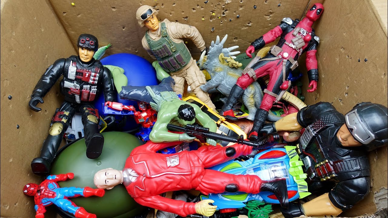 Box Full of Toys! Toy SuperHero Figures - Military Vehicles - Toy Cars