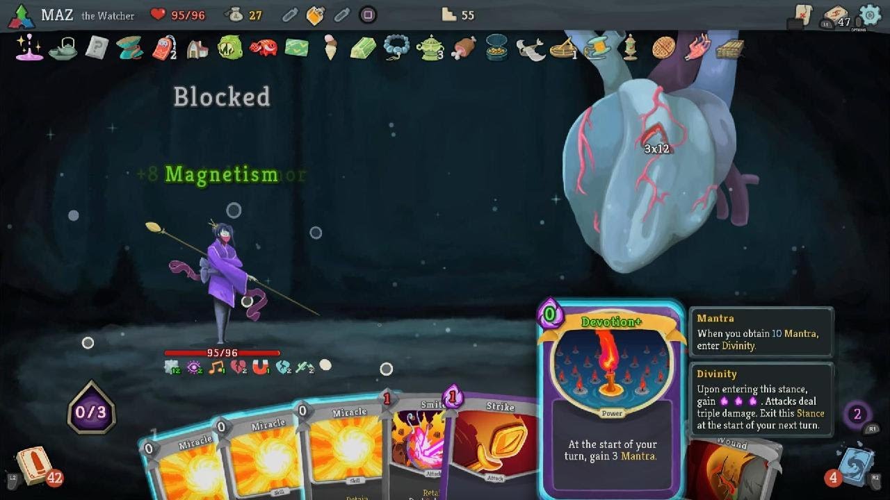 Slay the Spire: Defeating The Corrupt Heart of the Spire as The Watcher.