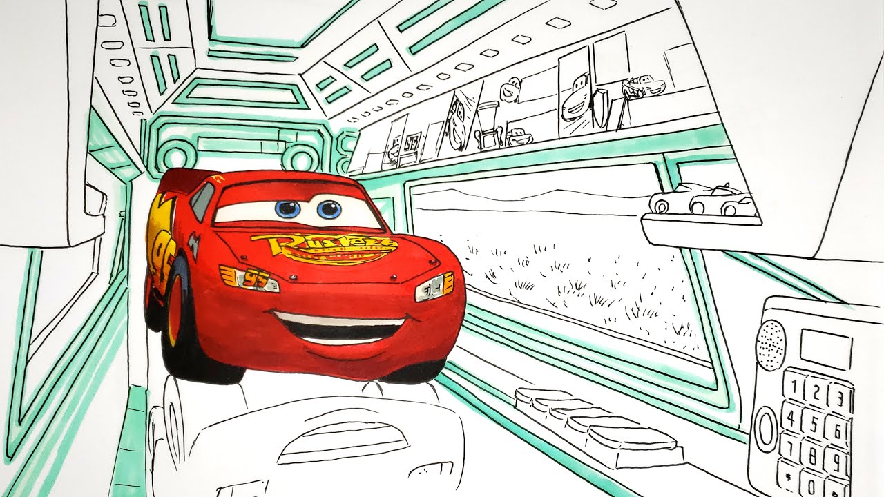 LIGHTNING McQUEEN Inside The Trailer Truck Mack Hauler . CARS Drawing Coloring Pages | Tim Tim TV