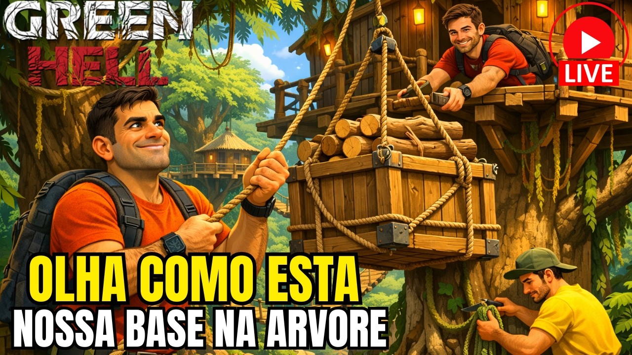 🔴AO VIVO _CONSTRUÇÃO INSANA NA CASA DA ÁRVORE COM AMIGOS! ELEVADOR DE MADEIRA NA SELVA! 🌴 #GreenHell