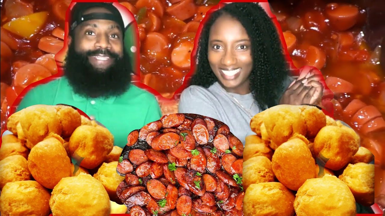 $5 OR LESS MUKBANG MEAL | STEW SAUSAGE + FRIED DUMPLINGS | JAMAICAN STYLE | # 2 RECIPE