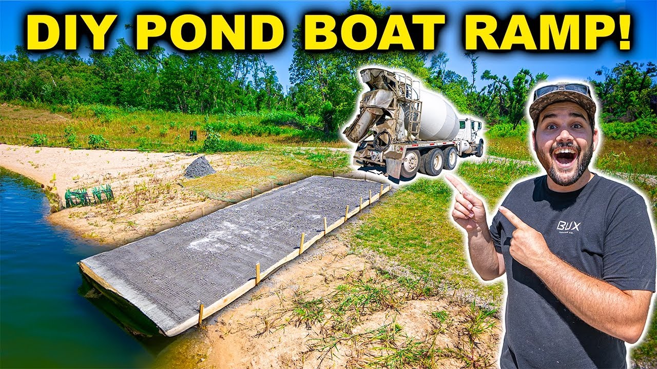 Building a GIANT Concrete BOAT RAMP in the BACKYARD Pond!!! (My First Time Ever!) Will it work?