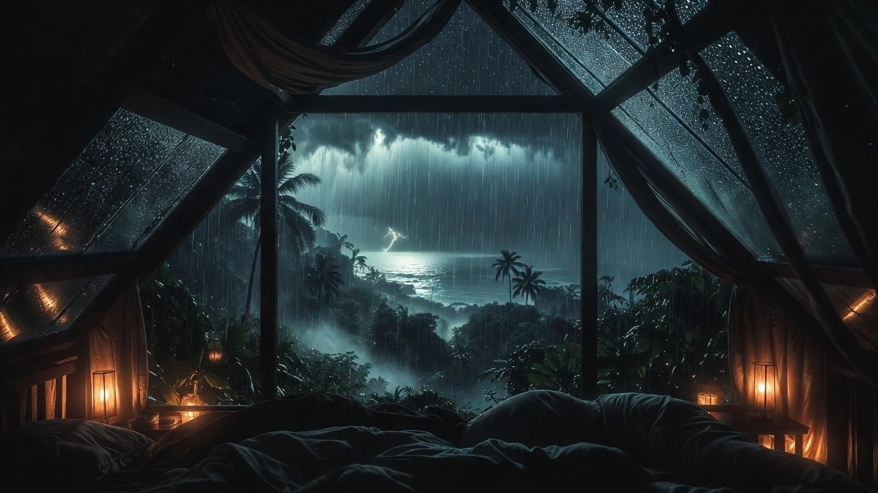 Tropical Thunderstorm & Rain Sounds for 6 hours Deep Sleep | ASMR Rainy Night: Beach Cabin