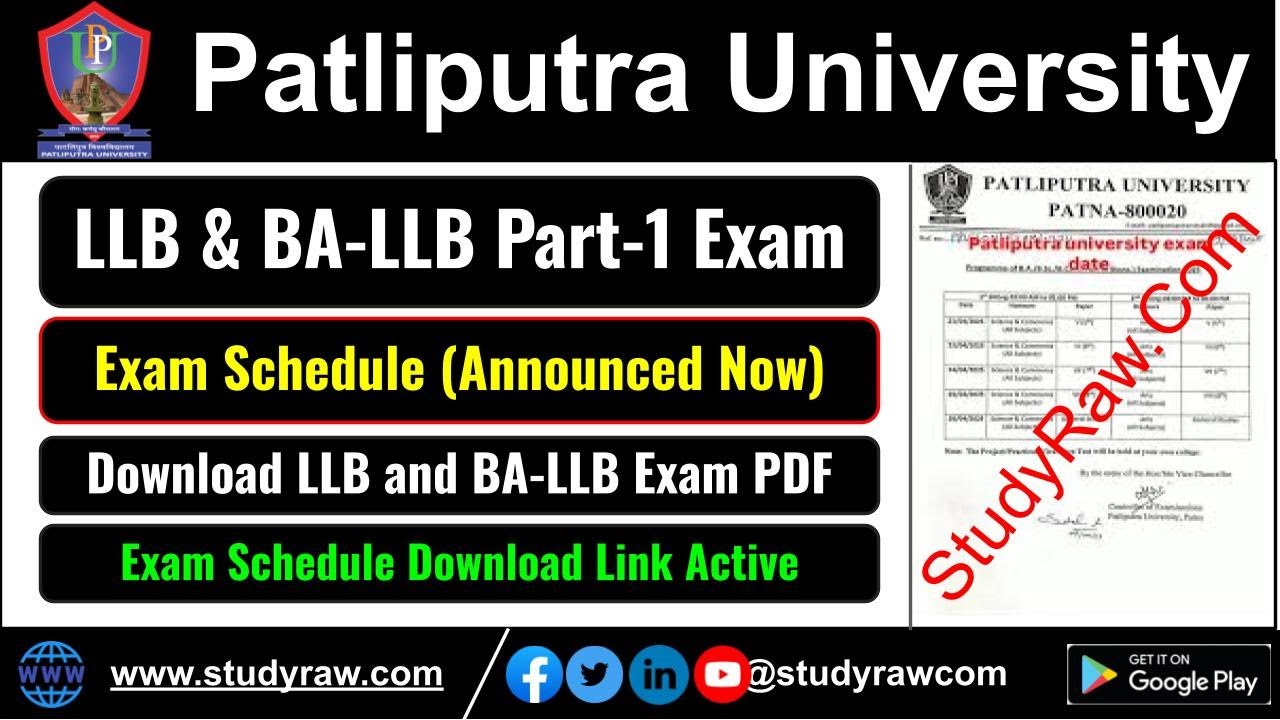 PPU LLB and BA LLB Part 1 Exam Date 2025 Patliputra University Law Part 1 Exam Schedule