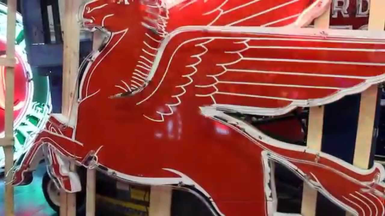 1960s Original Mobil Oil PEGASUS Porcelain Advertising Sign Animated Neon
