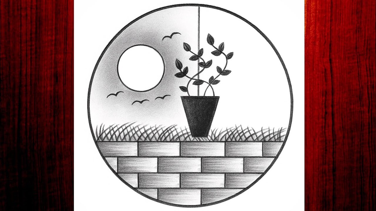 Easy circle scenery drawing /Easy drawing ideas for beginners/ How to draw pencil sketch drawing